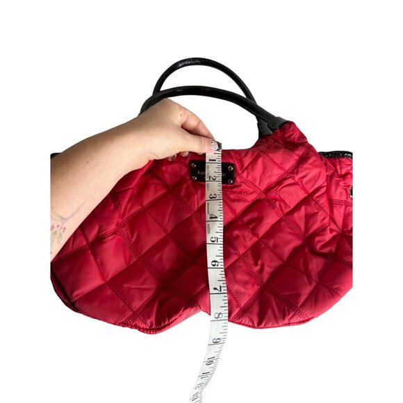 Kate Spade Quilted Nylon Red Tote Bag With Black Patent Handles & Zipper Closure - Picture 8 of 9